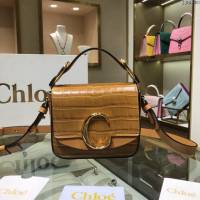Chloe女包 克洛伊經典C Bag淺棕色鱷魚壓紋手提包 Chole手提肩背斜挎包  jjh1380