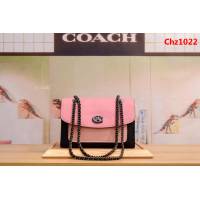 COACH蔻馳 26851 新款拼色 鏈條單肩斜挎女包 光面羊皮 內裏全反毛皮  Chz1022