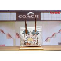 COACH蔻馳 女士新款 海灘椰子火烈鳥 帆布托特包 時尚單肩包 28077  Chz1522