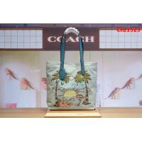 COACH蔻馳 女士新款 海灘椰子火烈鳥 帆布托特包 時尚單肩包 28077  Chz1523