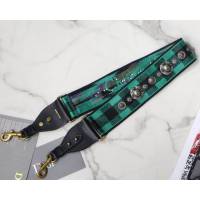 Dior肩帶 迪奧羅馬肩帶黑綠格子 白色和黑色刺繡帆布寬肩帶 復古銀色飾章  Dyd1044