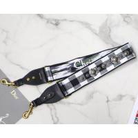 Dior肩帶 迪奧羅馬肩帶黑綠格子 白色和黑色刺繡帆布寬肩帶 復古銀色飾章  Dyd1046