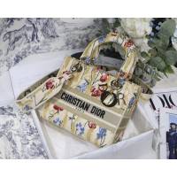 Dior女包 迪奧Lady扶桑花淺金刺繡戴妃包 Dior手提肩背斜挎包  dfk1637
