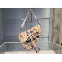 Dior女包 迪奧多色Dior Hibiscus圖案刺繡馬鞍包 Dior手提肩背包  dfk1638