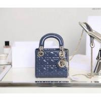 Dior女包 迪奧Lady Dior藤格紋漆皮鏈條戴妃包 Dior手提肩背斜挎包  dfk1650