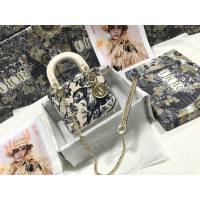 Dior女包 迪奧Lady Dior三格刺繡動物藍手袋 Dior手提肩背斜挎包  dfk1800