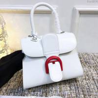 DELVAUX女包 頂級原單 德爾沃Brillant經典款 進口牛皮 小號 德爾沃女手提包 DV0020白色紅扣 DELVAUX手拎包  fcs1070
