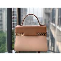 DELVAUX女包 比利時品牌 Tempete手袋 柔軟牛皮 德爾沃女手提包 中號手拎包 Delvaux單肩斜挎包 TP0028拼色奶茶  fcs1228