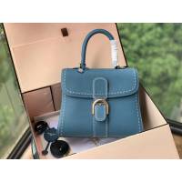 DELVAUX女包 春夏新色 Birllant 手縫togo皮系列 德爾沃女手提包 手拎包 DF0028孔雀藍MM號 Delvaux單肩斜挎包  fcs1419