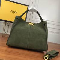 FENDI芬迪 新款 單個提手大號手袋 麂皮材質 棕色提花FF圖案 9901#  fd1813