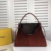 FENDI芬迪 磨砂牛皮 紅棕色 大型手提包 可手提肩背  fd1817