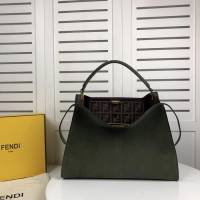 FENDI芬迪 磨砂牛皮 麻葉綠色 大型手提包 可手提肩背  fd1818