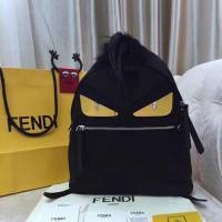 FENDI芬迪 蟒蛇皮 黑色女款雙肩包 狐狸毛和山羊毛毛冠  fd1851