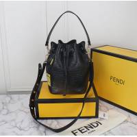 FENDI芬迪 獨家首發 中型款 黑色壓花小牛皮 MON TRéSOR水桶包 5509  fd1879