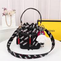 FENDI芬迪 新款 正品複製 FENDI Mon Treason水桶包 藍色Fendi Mania印花圖案  fd1960