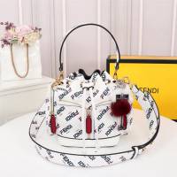 FENDI芬迪 新款 正品複製 FENDI Mon Treason水桶包 藍色Fendi Mania印花圖案  fd1961