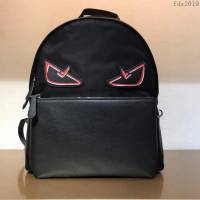 FENDI男包 新款FENDI 黑色牛皮配防水布 時尚小惡魔怪眼 雙肩背包  fdz2019