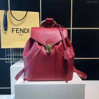 FENDI女包 BACKPACK新款 女士雙肩包 頂部金色五金裝飾 紅色 芬迪女背包  fdz2051