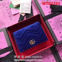 GUCCI古馳 歐洲正品原單 天鵝絨GG marmont小卡包 466492 寶藍天鵝絨 WTG1354