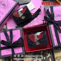 GUCCI古馳 歐洲正品原單 天鵝絨GG marmont 小卡包 466492 黑刺繡 WTG1361