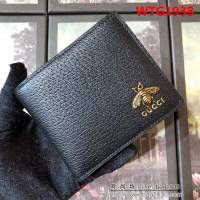 GUCCI古馳 專櫃同步 熱壓小牛皮 蜜蜂標誌 男士雙折皮夾 523664 克豬紋皮 WTG1938