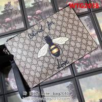 GUCCI古馳 升級版 G家原單 印花裝飾 纖薄手拿包 473904 啡蜜蜂PVC WTG2038
