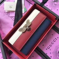 Gucci錢包 古馳新款原單Sylvie全拉鏈式皮夾 玫瑰花刺繡 Gucci長錢包 476083玫瑰花白全皮  gdj1106