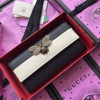 Gucci錢包 古馳新款原單Sylvie全拉鏈式皮夾 玫瑰花刺繡 Gucci長錢包 476083大紅全皮  gdj1107