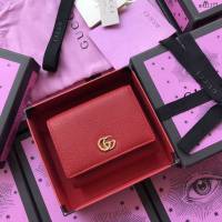 Gucci錢包 古馳新款翻蓋長錢包 Gucci女錢包 456116大紅全皮  gdj1182