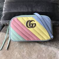 Gucci小牛皮女包 古馳新款GG Marmont馬卡龍新色首發 Gucci迷你手提包 583571香蕉黃  gdj1210