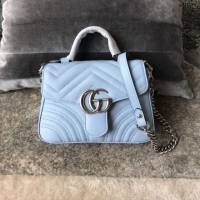 Gucci女包 古馳新款馬卡龍系列 頂級牛皮 Gucci中號單肩斜挎包 443497霧霾藍 gdj1216
