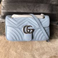 Gucci女包 古馳新款牛皮斜挎小號包 馬卡龍系列 446744霧霾藍  gdj1220