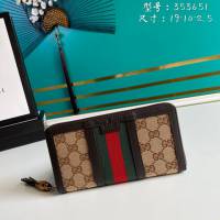 Gucci古馳包包 G家新款錢包 353651 古奇啡色杏布織帶拉鏈長款錢包 gdj1374