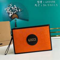 Gucci古馳包包 G家新款手包 625598 古奇橙布/克皮男士手拿包 gdj1403