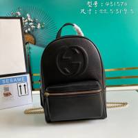 Gucci古馳包包 G家新款雙肩包 431570 古奇黑色全皮男士雙肩後背包 gdj1466