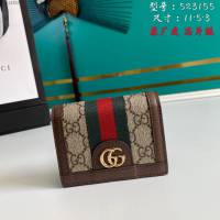 Gucci原厂皮包包 古驰男女翻盖GG印花织带短夹 Gucci三折零钱包 523155  gdj1523