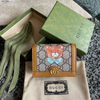 Gucci原厂皮包包 古驰男女泰迪熊联名系列卡包 Gucci翻盖短夹零钱包 654541  gdj1580
