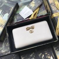 Gucci包 古馳錢包 524291黑皮拼粉皮 蝴蝶結 Gucci拉鏈女錢包  gudj1051