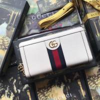 Gucci包 古馳錢包 523154白全皮 Supreme高級人造帆布 條紋織帶 原單Ophidia系列拉鏈錢包  gudj1054