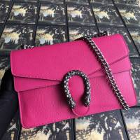 Gucci包 古馳女包 400249玫紅全皮  Gucci新款鏈條包 Gucci單肩斜挎包 Gucci酒神包  gudj1174