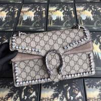 Gucci包 古馳女包 400249pvc杏磨砂鑽 原單Gucci鏈條斜挎包 Gucci酒神包  gudj1240