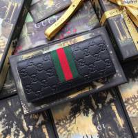 Gucci包 古馳錢包 408836黑全皮 義大利牛皮與標誌性織 高端品質男士西裝夾 Gucci男錢包  gudj1299
