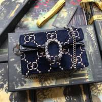 Gucci包 古馳女包 476432藍刺繡天鵝絨 Gucci真皮鏈條超迷你斜挎包  gudj1340