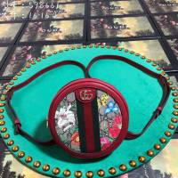 Gucci包 古馳女包 598661 花料/紅皮 Gucci新款圓形小背包 Gucci迷你雙肩包  gudj1395