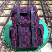 Gucci包 古馳雙肩包 598184藍絨 Gucci新款背包 Gucci後背包  gudj1413