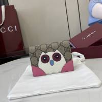 Gucci專櫃古馳最新款飾貓頭鷹細節GG迷你錢包 jh2027型號：818767