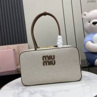 MIU MIU專櫃繆繆最新款原廠帆布配焦糖棕色公事包 jh2663型號：5BB172
