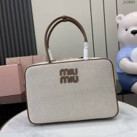 MIU MIU專櫃繆繆最新款原廠帆布配焦糖棕色公事包 jh2665型號：5BB117，5BB163