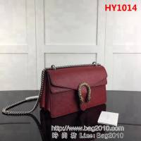 GUCCI古馳原單 新款 專櫃品質原單貨實物實拍 400249 棗紅全皮 對正品雙色皮 鏈條單肩斜挎包 HY1014