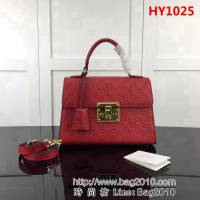 GUCCI古馳原單 新款專櫃品質原單皮質 453188 紅色全皮壓花手提單肩斜挎包 HY1025